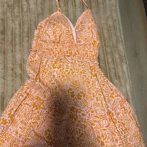 No Boundaries Orange and White Printed Sundress